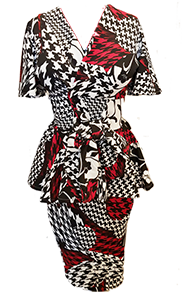 Red, White and Black Lap Front Peplum Blouse With Pencil Skirt
